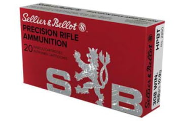 Image of Sellier &amp; Bellot 308 Winchester 168 Grain Hollow Point Boat Tail Rifle Ammo, 20 Rounds, SB308G