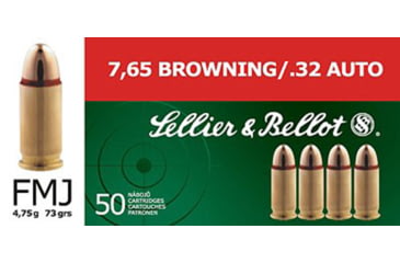 Image of Sellier &amp; Bellot 32 Auto/7.65 Browning 73 Grain Full Metal Jacket Brass Cased Pistol Ammo, 50 Rounds, SB32A