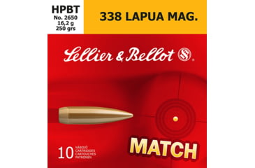 Image of Sellier &amp; Bellot 338 Lapua Mag 250 Grain Hollow Point Boat Tail Rifle Ammo, 10 Rounds, SB338LMA