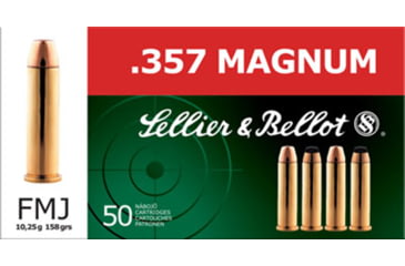 Image of Sellier &amp; Bellot 357 Magnum 158 Grain Full Metal Jacket Brass Cased Pistol Ammo, 50 Rounds, SB357A