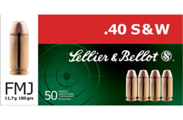 Image of Sellier &amp; Bellot 40 S&amp;W 180 Grain Full Metal Jacket Brass Cased Pistol Ammo, 50 Rounds, SB40B