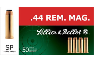 Image of Sellier &amp; Bellot 44 Remington Magnum 240 Grain Soft Point Brass Cased Pistol Ammo, 50 Rounds, SB44A