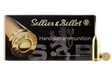 Image of Sellier &amp; Bellot Handgun, 9mm Luger, 115 Grain, FMJ, Brass Case, Centerfire Pistol Ammo, 50 Rounds Box, SB9A