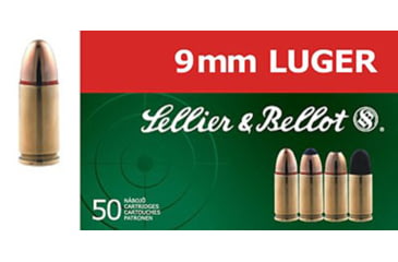 Image of Sellier &amp; Bellot 9mm Luger 115 Grain Jacketed Hollow Point Brass Cased Pistol Ammo, 50 Rounds, SB9C