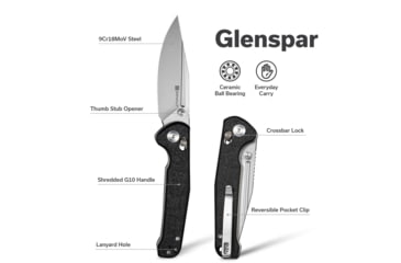 Image of SENCUT Glenspar Thumb Stud &amp; Crossbar Lock Knife Black Shredded G10 Handle 3.45inch Stonewashed 9cr18mov Blade