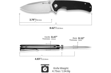 Image of SENCUT Skarnax Flipper/thumb Stud Folding Knife 3.79inch Satin 9cr18mov Drop Point Plain Edge Blade, Black G10 Handle - S24025-1