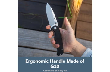 Image of SENCUT Skarnax Flipper/thumb Stud Folding Knife 3.79inch Satin 9cr18mov Drop Point Plain Edge Blade, Black G10 Handle - S24025-1