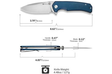 Image of SENCUT Skarnax Flipper/thumb Stud Folding Knife 3.79inch Satin 9cr18mov Drop Point Plain Edge Blade, Blue Canvas Micarta Handle - S24025-3