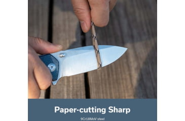 Image of SENCUT Skarnax Flipper/thumb Stud Folding Knife 3.79inch Satin 9cr18mov Drop Point Plain Edge Blade, Blue Canvas Micarta Handle - S24025-3