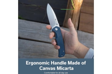 Image of SENCUT Skarnax Flipper/thumb Stud Folding Knife 3.79inch Satin 9cr18mov Drop Point Plain Edge Blade, Blue Canvas Micarta Handle - S24025-3