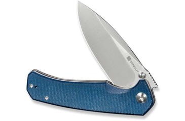 Image of SENCUT Skarnax Flipper/thumb Stud Folding Knife 3.79inch Satin 9cr18mov Drop Point Plain Edge Blade, Blue Canvas Micarta Handle - S24025-3