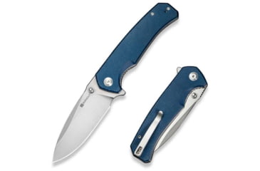 Image of SENCUT Skarnax Flipper/thumb Stud Folding Knife 3.79inch Satin 9cr18mov Drop Point Plain Edge Blade, Blue Canvas Micarta Handle - S24025-3