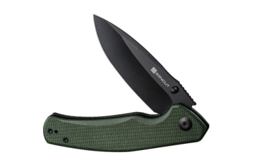 Image of SENCUT Slashkin Micarta Folding Knife, 4.5in Closed, 3.5in Black Stonewash D2 Tool Steel Blade, Green Canvas Micarta Handle, Black Nylon Belt Sheath, S20066-3