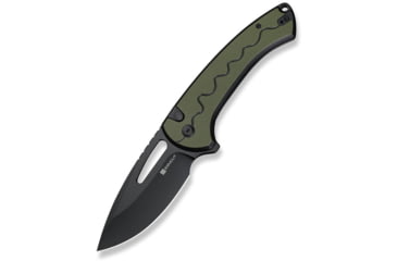 Image of SENCUT Squiggy Flipper &amp; Thumb Hole &amp; Button Lock Knife Black / Green G10 Handle - S24082A-2