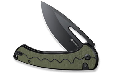 Image of SENCUT Squiggy Flipper &amp; Thumb Hole &amp; Button Lock Knife Black / Green G10 Handle - S24082A-2