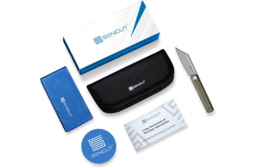 Image of SENCUT Squiggy Flipper &amp; Thumb Hole &amp; Button Lock Knife Black / Green G10 Handle - S24082A-2