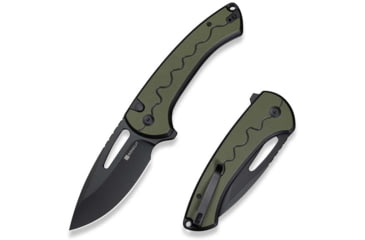 Image of SENCUT Squiggy Flipper &amp; Thumb Hole &amp; Button Lock Knife Black / Green G10 Handle - S24082A-2