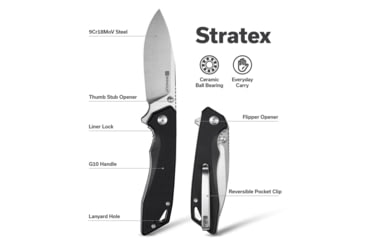 Image of SENCUT Stratex Flipper &amp; Thumb Stud Knife Black G10 Handle 3.17inch Satin Finished 9cr18mov Blade