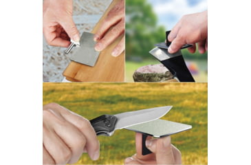 Image of Sharpal Credit Card Diamond Stone Set, Grit Extra Fine L Fine L Coarse, Credit Card Size, Ring Grip Holding, Mirror Polished On Rear Side For Emergency Signaling, Leather Slip Pouch For Each, 116N