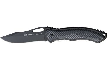 Image of Sharper Image Thrust Fold Knife, 440C stainless PVD black coated modified clip poin, black checkered carbon fiber handle TSIK2