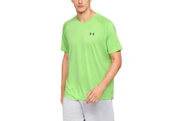 Image of SHED, Under Armour Tech 2.0 Short Sleeve V-Neck Shirt - Mens, Zap Green, Large, 1328190-722-L