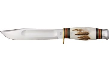 Image of Sheffield Bowie Fixed Knife, 11 1/2in, polished carbon steel blade, Round design genuine stag handle SHE002