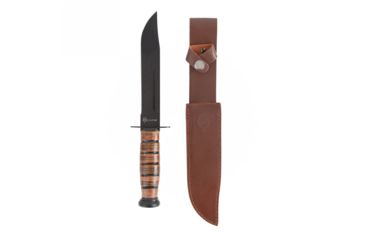 Image of Sheffield Combat Knife with Sheath, 420 Stainless Steel 7in Black Oxide Blade, Stacked Leather Handle, Black 11004