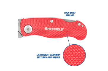 Image of Sheffield Lock Back Utility Folding Knife, 3.5in, Red, 12614