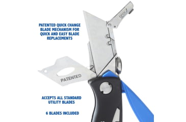 Image of Sheffield Quick Change Lock Back Utility Folding Knife, 4in, ABS Handle, Blue, 12119