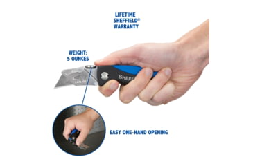 Image of Sheffield Quick Change Lock Back Utility Folding Knife, 4in, ABS Handle, Blue, 12119