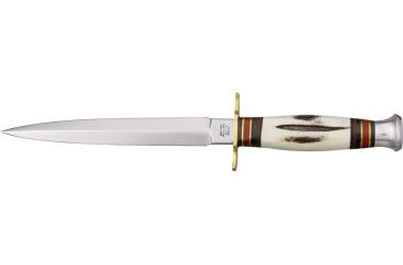Image of Sheffield Stiletto Fixed Knife, polished carbon steel double edge dagger blade, Round design genuine stag handle SHE011