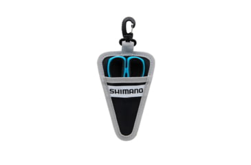 Image of Shimano Brutas 5&quot; Scissors w/Sheath, Blk/Cyan Handles, High Carbon Steel, Silver Nickel Finish, SSS05N