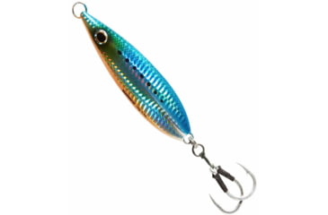 Image of Shimano Butterfly Flat-Fall Jig, 100g Mid-Column, 2 3/0 Assist Hooks, Sinking, Blue/Sardine, 92mm, BFLFF100BS
