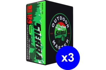 Image of Sierra Bullets Outdoor Master 9mm Luger 124 Grain Jacketed Hollow Point Brass Cased Centerfire Pistol Ammo, 60 Rounds
