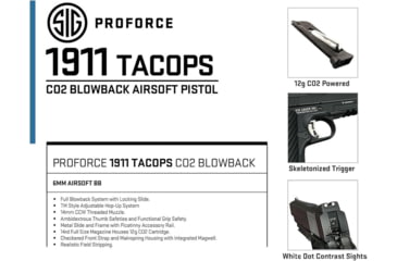 Image of SIG SAUER Airsoft Proforce 1911 TACOPS, 6mm, CO2 Pistol, Black, AIR-PF-1911TAC