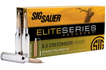 Image of SIG SAUER Elite Accubond 6.5mm Creedmoor 140 Grain Bonded Tipped Brass Cased Rifle Ammo, 20 Rounds, E65CMAB140-20