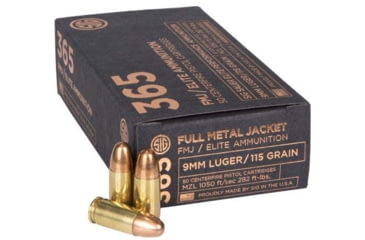 Image of SIG SAUER Elite Ball P365 9mm Luger 115 Grain Full Metal Jacket Brass Cased Centerfire Pistol Ammo, 50 Rounds, E9 mmB1-365-50