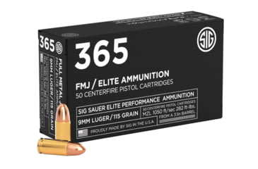 Image of SIG SAUER Elite Ball P365 9mm Luger 115 Grain Full Metal Jacket Brass Cased Centerfire Pistol Ammo, 1000 Round