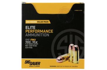 Image of SIG SAUER Elite Ball Pistol Ammunition, 10mm Auto, 180 grain, Full Metal Jacket, 200 Rounds/ Box, Brass, E10MB1-200