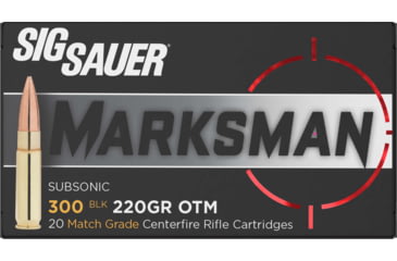 Image of SIG SAUER Elite Match Grade .300 AAC Blackout 220 grain Open Tip Match Brass Cased Centerfire Rifle Ammo, 20 Rounds, E300A2-20