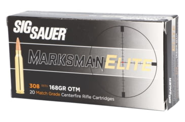 Image of SIG SAUER Elite Match Grade .308 Winchester 168 grain Open Tip Match Brass Cased Centerfire Rifle Ammo, 20 Rounds, E308M1-20