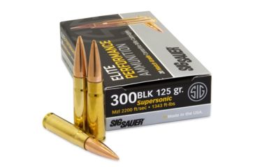 Image of SIG SAUER Elite Match Grade Rifle Ammo, .300 AAC Blackout, 125 grain, Open Tip Match, 20 Rounds/ Box, Brass, E300A1-20