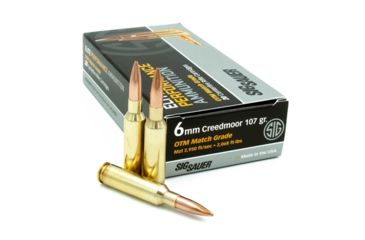 Image of SIG SAUER Elite Match Grade Rifle Ammo, 6mm Creedmoor, 107 grain, Open Tip Match, 20 Rounds/ Box, Brass, E6MMCM2-20