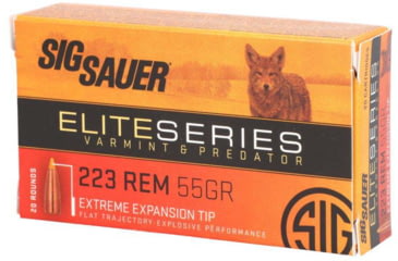 Image of SIG SAUER Elite Performance Varmint &amp; Predator .223 Remington 55 Grain Extreme Expansion Tip Brass Cased Centerfire Rifle Ammo, 20 Rounds, E223V220
