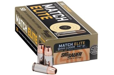 Image of SIG SAUER Elite V-Crown Competition Pistol Ammunition, 9 mm Luger, 115 grain, Jacketed Hollow Point, 50 Rounds/ Box, Brass, E9MMA1-COMP-50