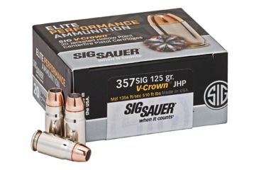 Image of SIG SAUER Elite V-Crown Pistol Ammunition, .357 SIG, 125 grain, Jacketed Hollow Point, 20 Rounds/ Box, Brass, E357S1-20