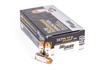 Image of SIG SAUER Elite V-Crown Pistol Ammunition, .357 SIG, 125 grain, Jacketed Hollow Point, 50 Rounds/ Box, Brass, E357S1-50