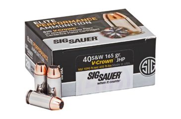 Image of SIG SAUER Elite V-Crown Pistol Ammunition, .40 S&amp;W, 165 grain, Jacketed Hollow Point, 50 Rounds/ Box, Brass, E40SW1-50