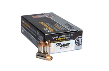 Image of SIG SAUER Elite V-Crown Pistol Ammunition, 9 mm Luger, 147 grain, Jacketed Hollow Point, 50 Rounds/ Box, Brass, E9MMA3-50