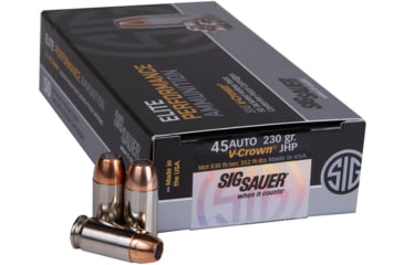 Image of SIG SAUER V-Crown .45 ACP 230 Grain Jacketed Hollow Point Brass Cased Centerfire Pistol Ammo, 50 Rounds, E45AP2-50